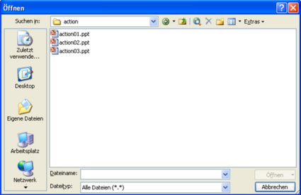 Ordner action enthält je eine pptm-Datei pro Aktion