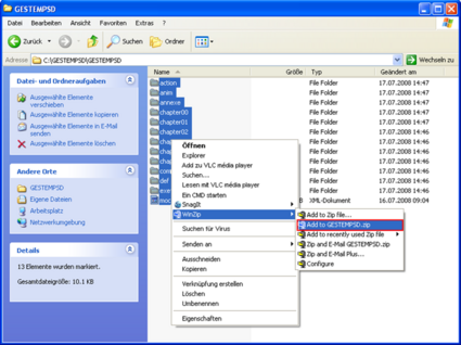 Inhalt des von der Makro generierten Ordners und Erstellung einer zip-Datei
