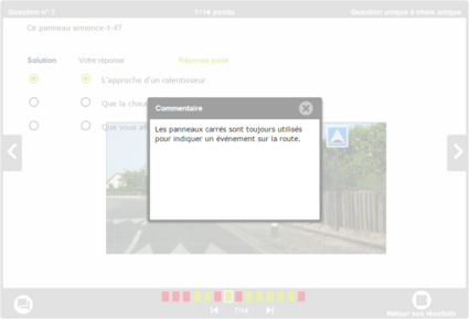Aperçu de la même question avec la correction et l'affichage du feedback