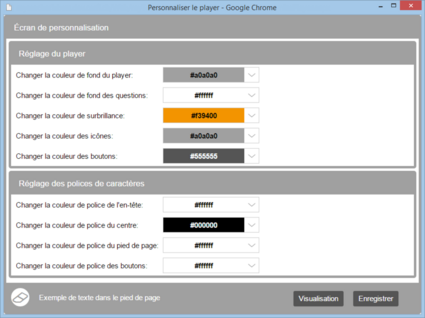 Fenêtre Personnaliser le player
