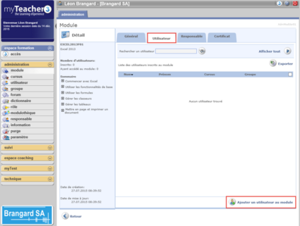 Liste des utilisateurs inscrits au module