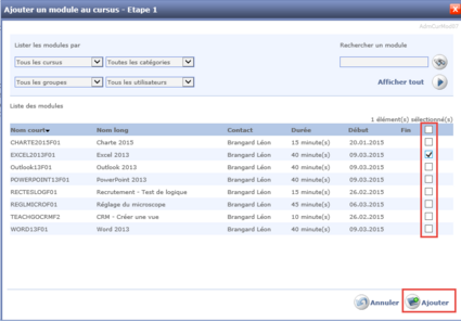 Ajouter un module au cursus - Etape 1