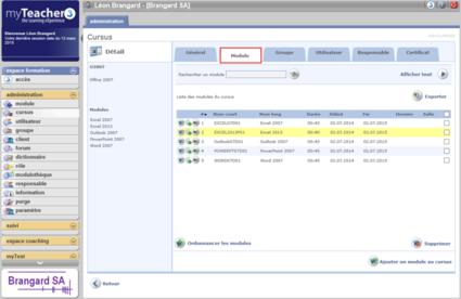 Liste des modules du cursus
