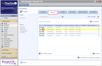 Modulliste des Lehrgangs