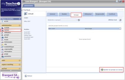 Liste des groupes inscrits au cursus
