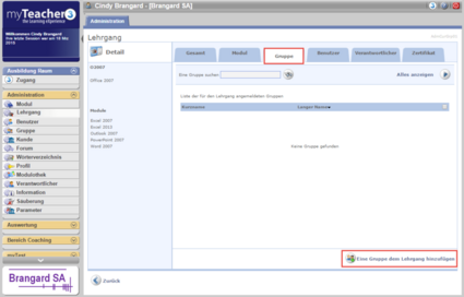 Liste der für den Lehrgang angemeldeten Gruppen