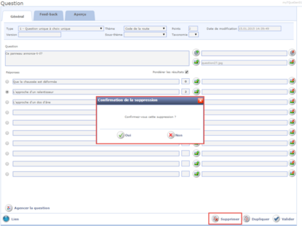 Onglet Général > Bouton Supprimer
