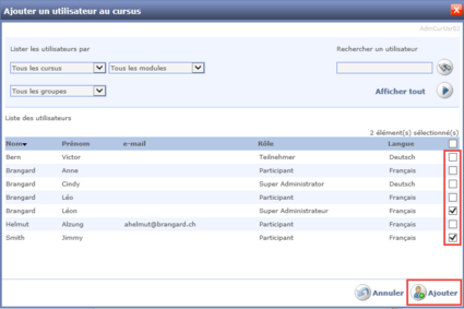 Ajouter un utilisateur au cursus