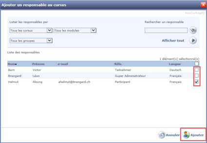 Ajouter un responsable au cursus