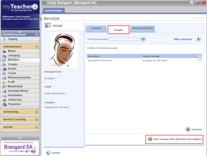 Eine Gruppe dem Benutzer hinzufügen