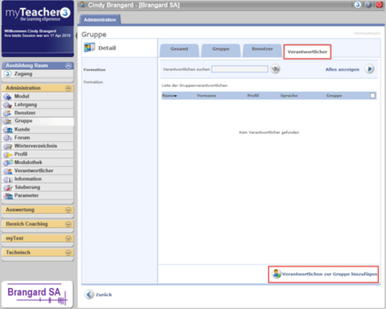 Ein Verantwortlicher einer Gruppe hinzufügen