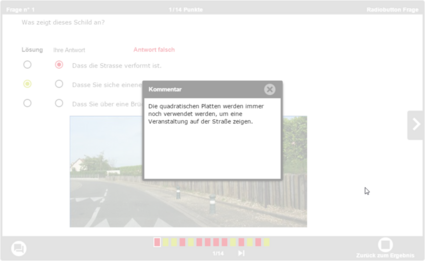 Vorschau der gleichen Frage mit Korrektur und Anzeige des Feedbacks