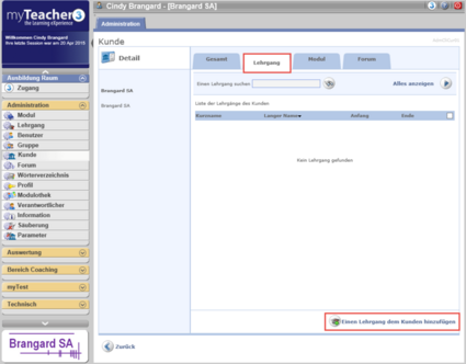 Ein Lehrgang einem Kunden hinzufügen