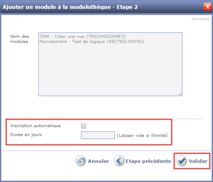 Ajouter un module à la modulothèque - Etape 2