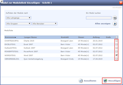 Modul zur Modulothek hinzufügen - Schritt 1