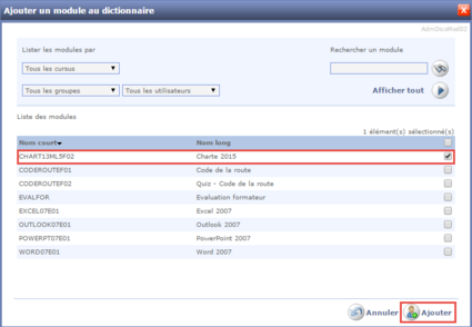 Ajouter un module au dictionnaire