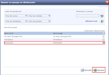 Ajouter un groupe au dictionnaire