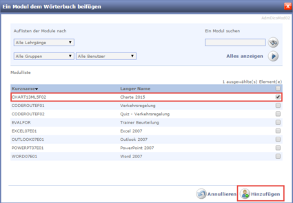 Ein Modul dem Wörterverzeichnis hinzufügen