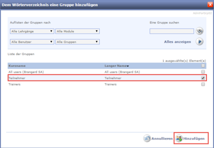 Eine Gruppe dem Wörterverzeichnis hinzufügen