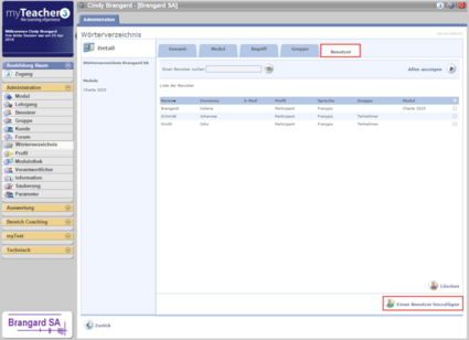 Registerkarte Benutzer
