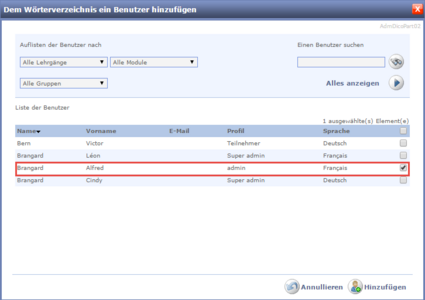 Benutzer dem Wörterverzeichnis hinzufügen