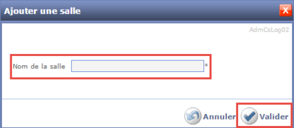 Fenêtre Ajouter une salle