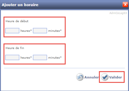 Fenêtre Ajouter un horaire
