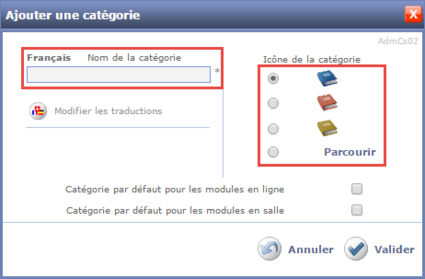Fenêtre Ajouter une catégorie