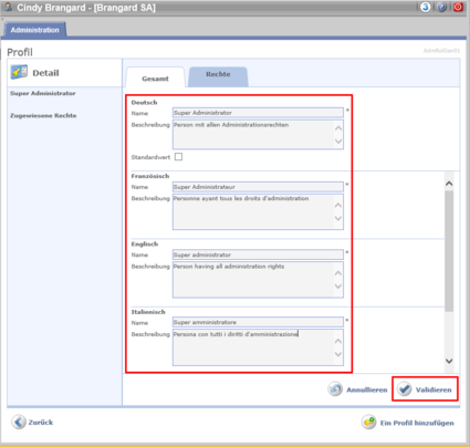 Übersetzen der Rolle