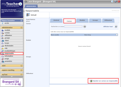 Ajouter un cursus au responsable
