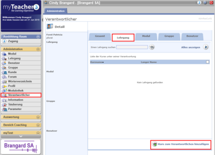 Ein Lehrgang einem Verantwortlichen hinzufügen