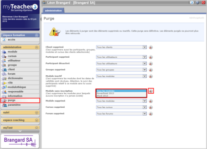 Purge d'un module sans inscription