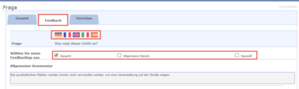 Registerkarte Feed-back