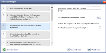 Ordnen der Fragen