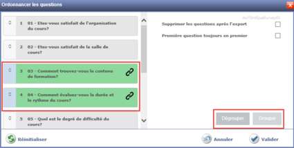 Grouper des questions