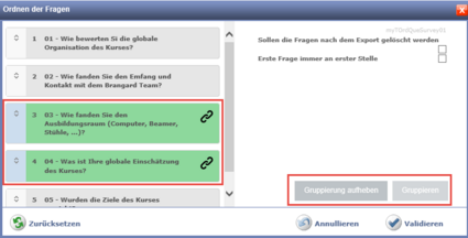 Die Fragen Gruppieren