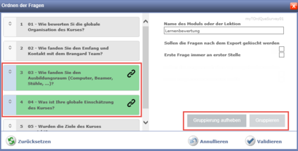 Grouper des questions
