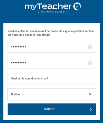 Changement du mot de passe et saisie d'une question secrète