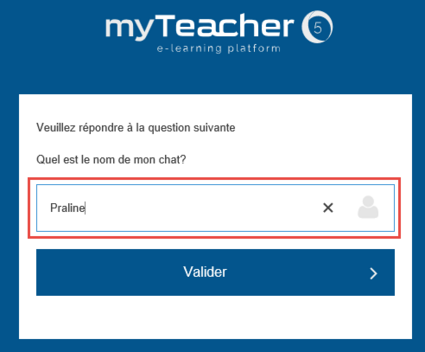 Saisie de la réponse à la question secrète