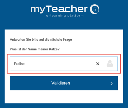Eingabe der Antwort auf die geheime Frage