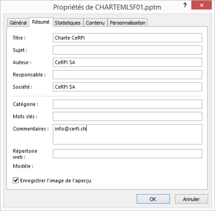 Boîte de dialogue Propriétés