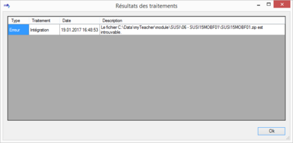 Détail de l'erreur de traitement