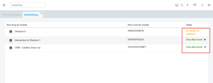 Statut de la demande