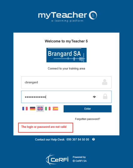Mistake in the user’s name or in the password