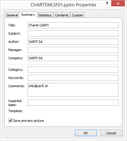 Dialogue box. Properties
