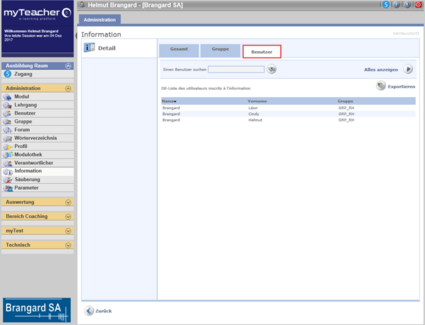 Registerkarte Benutzer