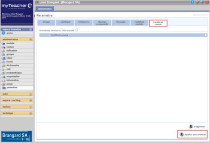 Ajouter un modèle de certificat cursus
