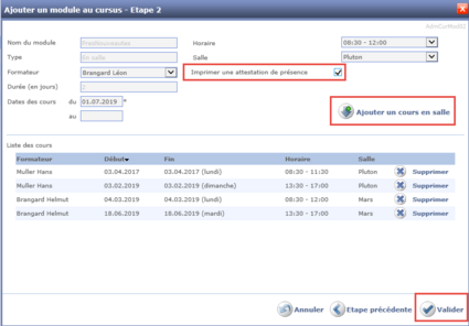 Ajouter un cours en salle