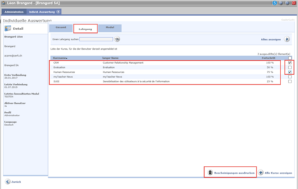 Registerkarte Lehrgang