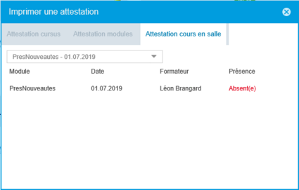 Attestation cours en salle